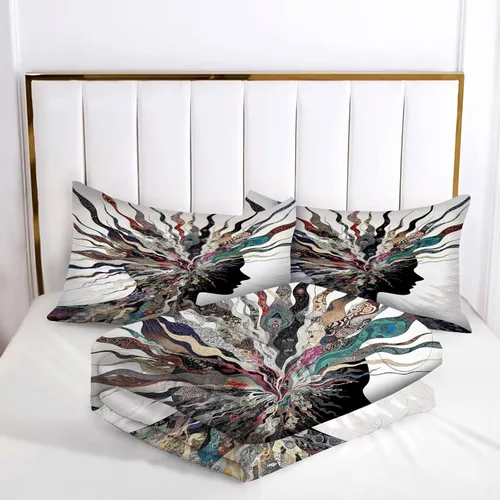 Miniatura 7 de kxry Juego de edredón de arte abstracto, tamaño twin, para todas las estaciones, juego de ropa de cama suave, juego de ropa de cama con retrato