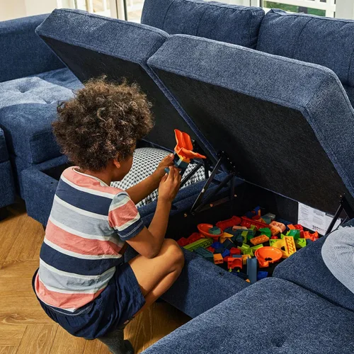 Miniatura 6 de Belffin - Sofá seccional modular con cama y asiento de almacenamiento, reversible, sofá cama modular para sala de estar, color azul