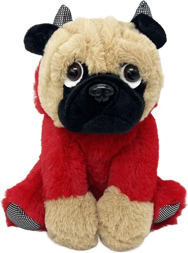 Miniatura 7 de Peluche de Pug de 10 pulgadas, juguete de peluche suave para perro con disfraz de diablo, regalo divertido para niños, novio, novia o amantes