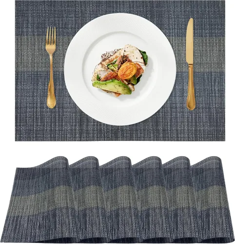 Miniatura 11 de Juego de 4 manteles individuales tejidos de vinilo/plástico, lavables y duraderos, antideslizantes, para decoración de mesa de cocina, comedor, Negro