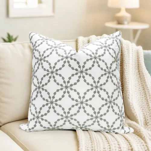 Miniatura 3 de Slow Cow - Funda de almohada decorativa con bordado, funda de almohada para sofá, funda de almohada de 20 x 20 pulgadas, gris B-navy Círculo