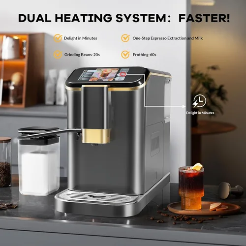 Miniatura 3 de Máquina de café espresso súper automática de 20 barras con espumador de leche, cafetera de café helado de grano a taza totalmente automática de café