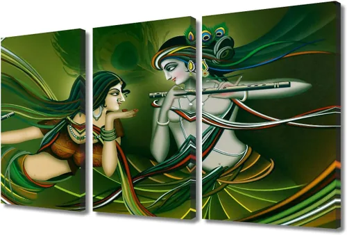Miniatura 42 de Pintura india hindú Dios Señor Krishna imágenes sobre lienzo, arte de pared de 3 piezas, arte de pared moderno, decoración del hogar para sala