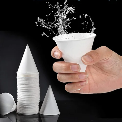 Miniatura 5 de Yopay Paquete de 600 vasos de agua en cono, dispensador desechable de papel de 4 onzas para nieve para hielo afeitado, enfriador de agua de oficina