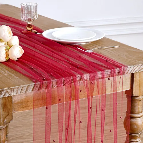 Miniatura 11 de LuoluoHouse Camino de Mesa de Perla para Centros de Mesa de Boda: Camino de Mesa de Perla de 10 pies, Decoración de Mesa de 29x120 Pulgadas de Tul