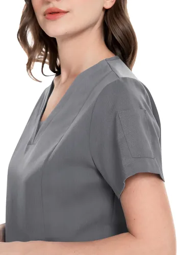 Miniatura 4 de niaahinn Conjunto de traje médico para mujer, moderno top con cuello en V y pantalones deportivos de pierna cónica con cordón de ajuste, conjunto