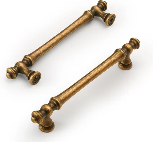 Miniatura 21 de Amerdeco ZH0014 - Juego de 10 tiradores de gabinete de latón antiguo de 3 pulgadas (76mm) con agujero central, herrajes para gabinetes de cocina