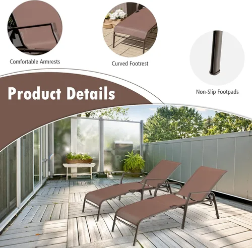 Miniatura 7 de Tangkula Tumbona apilable ajustable para patio, 2 piezas, silla reclinable para patio al aire libre con respaldo de 5 posiciones, marco de acero