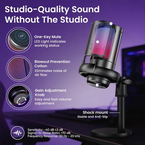 Miniatura 5 de Kit de transmisión de cámara web con micrófono USB RGB y luz LED, paquete de cámara de transmisión de 1080P 30FPS para Twitch, YouTube, podcasting