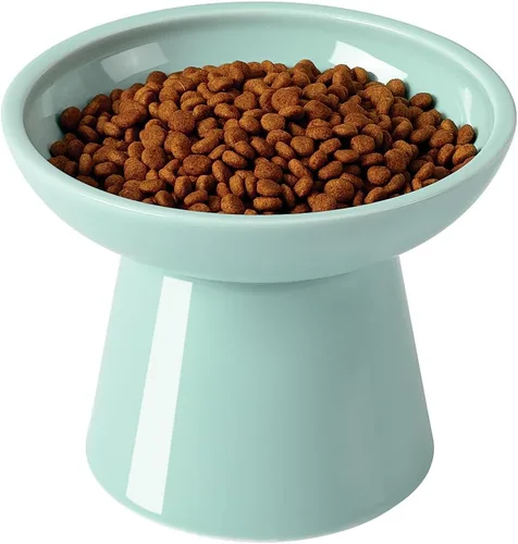 Miniatura 15 de LoeJan Juego de cuencos elevados de comida y agua para gatos, comedero de cerámica extra ancho y elevado, cuenco de alimentación a presión Verde