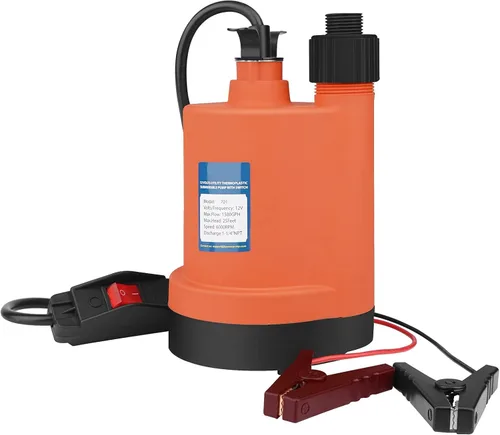 Bomba de agua Bomba sumergible DC 12V Bomba de sumidero 1500 GPH Bomba de utilidad con interruptor-naranja