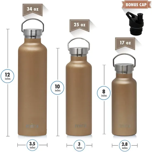 Miniatura 5 de MIRA Alpine - Botella de agua con 2 tapas, frasco de acero inoxidable 18/8 aislado al vacío, acabado brillante duradero, botella Hydro Bottle - 17