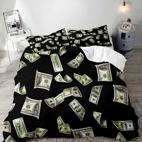 Miniatura 9 de VIVIHOME - Juego de ropa de cama de lujo divertido de 2 piezas, juegos de ropa de cama individual, funda de edredón de billetes de cien dólares