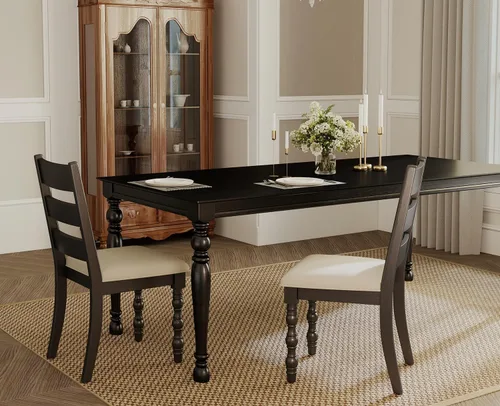 Miniatura 6 de Kmax Juego de 2 sillas de comedor de granja, silla de cocina rústica tapizada con respaldo de escalera, silla de madera marrón oscuro con patas