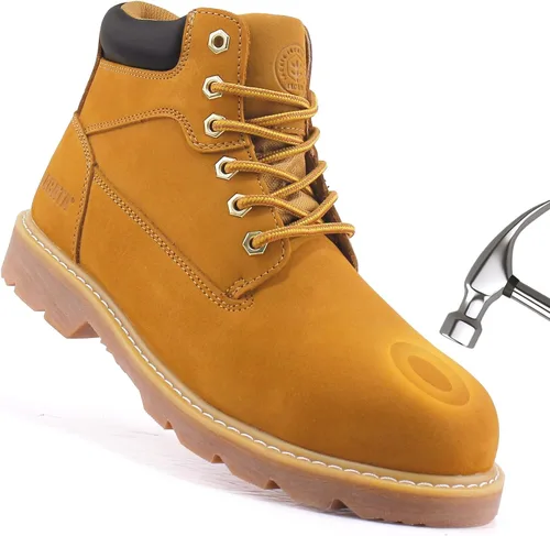 Miniatura 7 de Jacata Botas de trabajo con punta de acero para hombres, zapatos de seguridad de cuero resistente al agua, botas de construcción industrial de goma