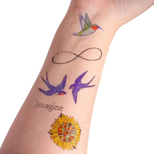 Miniatura 5 de Aquí y ahora afirmaciones ponibles - 26 tatuajes temporales, diseños artísticos de tatuajes falsos, letras pequeñas, ilustraciones florales