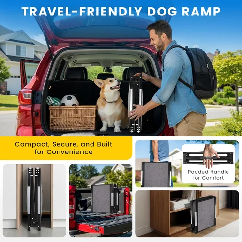 Miniatura 7 de Rampa portátil para perros para automóvil, rampa plegable para automóvil, camión, SUV, cama alta y sofá con pies antideslizantes y alfombra