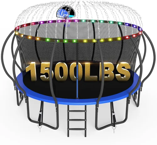 Miniatura 10 de SKYUP 2026 Upgraded 8 10 12 14 15 16 FT 1500lbs Tranpoline for Kids and Adults with Light+Sprinkler+Socks, Recreational Tranpoline with Basketball