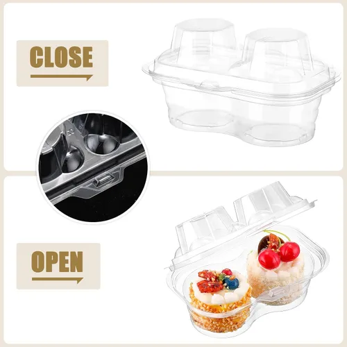 Miniatura 7 de Eaasty 100 recipientes de plástico con 2 compartimentos para cupcakes, caja de soporte para cupcakes profundos con tapas, contenedor apilable