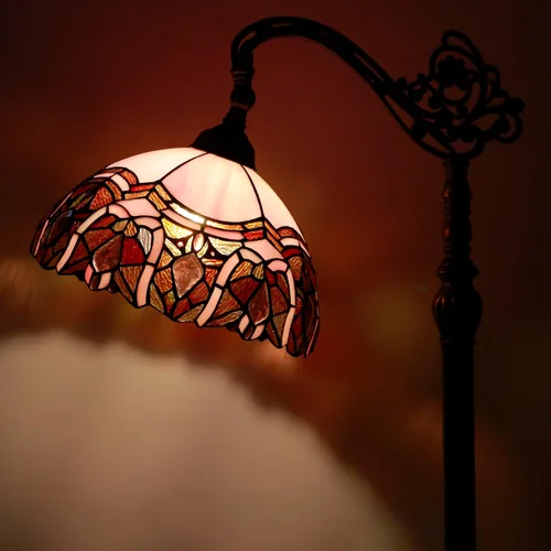 Miniatura 8 de Tiffany - Lámpara de pie con vitrales, 18.88 x 12 x 67 pulgadas, joyería rosa Luz de lectura antigua de cuello de cisne arqueado ajustable