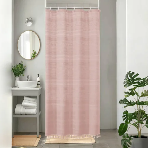 Miniatura 33 de OVZME Cortina de ducha bohemia negra, cortina de ducha estrecha de tela suave a rayas de lino texturizado con borla, moderna decoración de baño