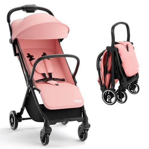 Miniatura 11 de INFANS Cochecito de viaje plegable ultracompacto listo para avión, plegado por gravedad con una sola mano cerca del asiento reclinable plano, Negro