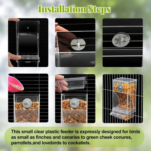Miniatura 5 de Rypet Paquete de 2 comederos automáticos para pájaros sin ensuciar, jaula transparente transparente para comederos de loros acrílicos, accesorios