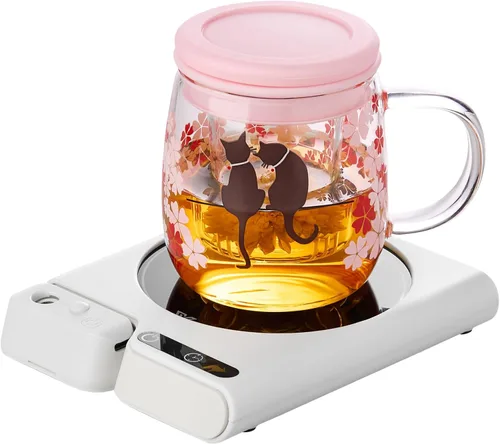 Miniatura 8 de Calentador de tazas con apagado automático de 4 horas, 3 ajustes de temperatura, calentador eléctrico rectangular negro esmerilado, panel de vidrio