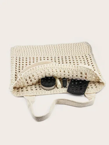Miniatura 7 de ENBEI Bolsa de playa para mujer, diseño hueco de punto de ganchillo, elegante para la playa, viajes y uso diario