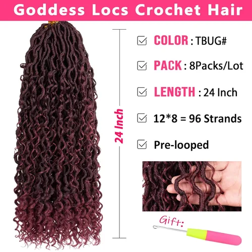 Miniatura 2 de Extensiones de cabello sintético de ganchillo de 24 pulgadas con extremos rizados, extensiones de cabello sintético con extremos rizados, trenzas
