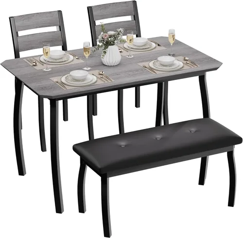 Miniatura 11 de Mesa de comedor para 4, juego de mesa de cocina de 3 piezas para 4 personas con mesa de madera y marco de metal, mesa de cocina industrial con 2