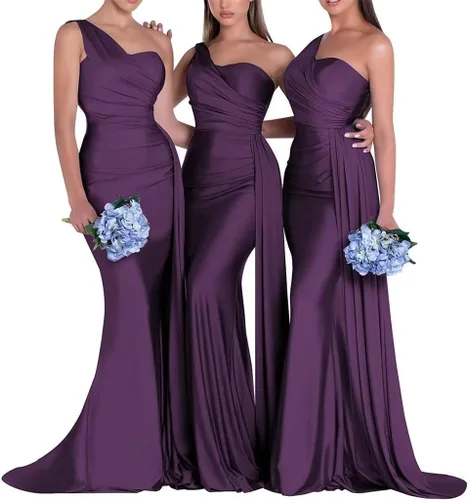 Miniatura 6 de One Shoulder Mermaid Bridesmaid Dresses Long Prom Dresses Satin Formal Evening Gowns with Train