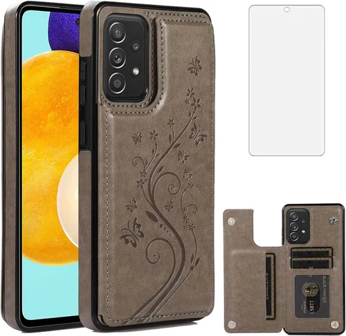 Funda de teléfono para Samsung Galaxy A52 5G/4G con protector de pantalla de vidrio templado y tarjetero con soporte para tarjetero, accesorios de