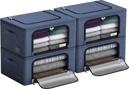 Miniatura 17 de Sorbus Contenedores de almacenamiento con marco de metal - Bolsas organizadoras de ropa apilables y plegables - Contenedores de almacenamiento