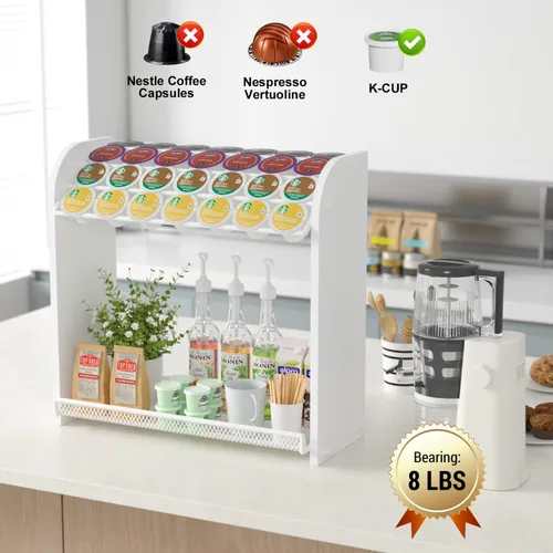 Miniatura 3 de Lixple Organizador de cápsulas de café para encimera, soporte de bambú para tazas K, organizador de estación de café de fácil montaje para barra