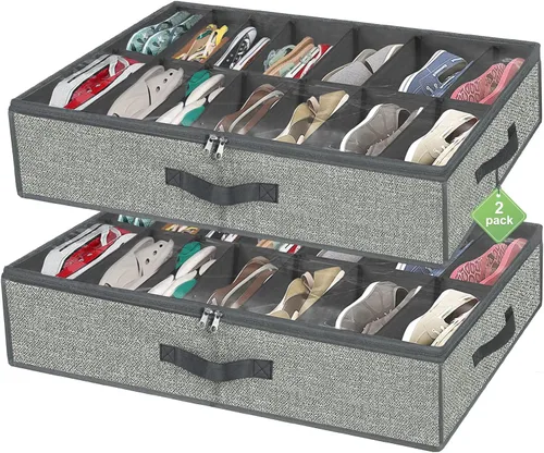 Miniatura 15 de homyfort Organizador de zapatos debajo de la cama, para 12 pares y 4 pares de botas, materiales resistentes y transpirables, solución de 2 Zapatos
