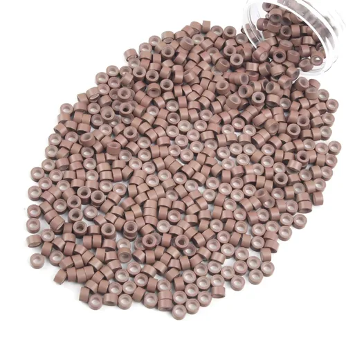 Miniatura 47 de Vlasy 100 Piezas Cuentas de Nano Anillo con Forro de Silicona para Extensiones de Cabello Humano con Nano Anillo 5 Colores Opcionales (Negro)