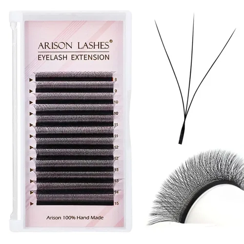 Miniatura 27 de Arison Lashes Extensión de pestañas en forma de W 5D, abanicos prefabricados de volumen suave natural, abanicos de imitación de visón negro mate, 12