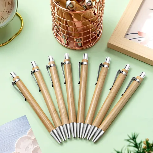 Miniatura 5 de SATINIOR 150 bolígrafos de bambú retráctiles de madera a granel, grabado, tinta negra de bambú, bolígrafos de madera de 0.039 in, bolígrafos