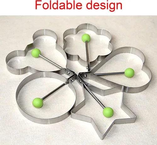 Miniatura 5 de Moldes de acero inoxidable para huevos, paquete de 5 moldes de 3.5 pulgadas de diferentes formas de anillo de huevo plateado para cocinar y plancha