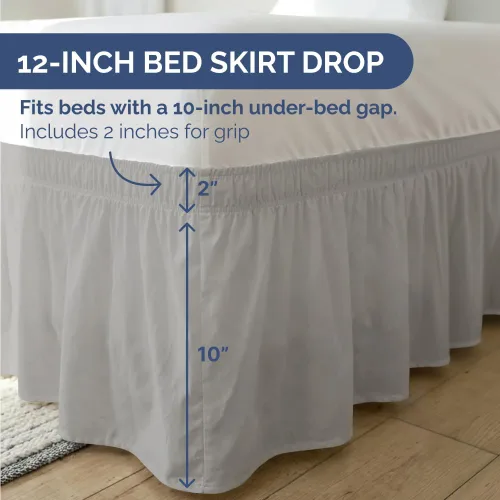 Miniatura 4 de Falda de cama envolvente con volantes, color gris claro, para camas de tamaño King con altura de 30 cm CGK Linens - Falda de cama plisada con tela