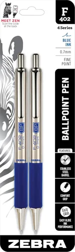 Miniatura 8 de Bolígrafo retráctil de acero inoxidable, 0.27 pulg., azul, paquete de 12 unidades F-402 (29220), de Zebra, Negro Paquete de 2