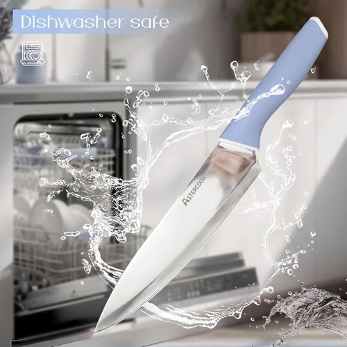 Miniatura 9 de Astercook - Juego de cuchillos de cocina con bloque y afilador de 15 piezas. Cuchillos alemanes de acero inoxidable de alta carbono con Azul