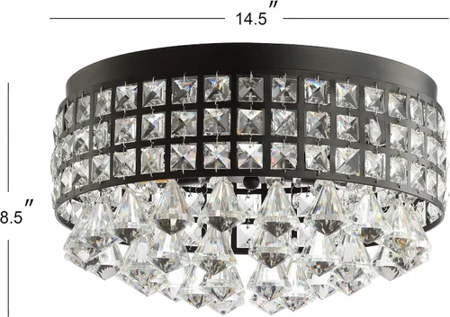 Miniatura 5 de JONATHAN Y Lámpara de techo negra de 3 luces de 14.5 pulgadas y montaje empotrado de cristal, lámpara de techo con gotas de cristal facetadas