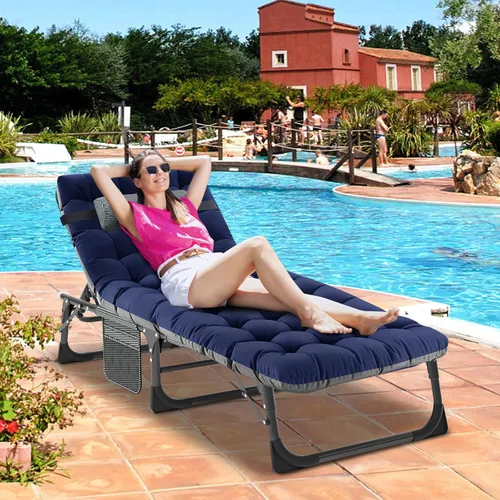 Miniatura 6 de DoCred Sillón plegable, 5 posiciones, ajustable, plegable, cama para dormir, tumbona, tumbona, perfecta para tomar el sol, campamento, piscina