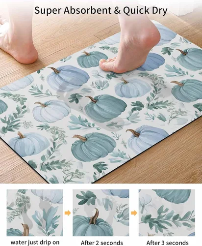 Miniatura 3 de Tapete de baño de eucalipto a cuadros para bañera, antideslizante, de secado rápido y absorbente, tierra de diatomeas, cocina, ducha, fregadero