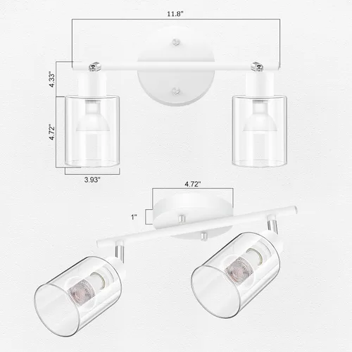 Miniatura 6 de BoostArea Lámparas de baño de 2 luces, modernas luces blancas de pared con pantalla de vidrio transparente, luz de techo flexible para espejo