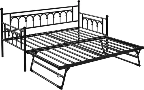 Miniatura 4 de Sofá cama individual con nido y bolsa de almacenamiento, sofá cama de metal con nido desplegable, cama de día con soporte de listones de acero, sofá