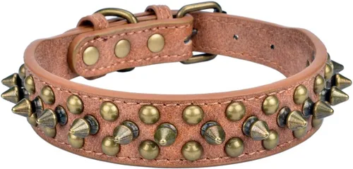 Miniatura 10 de Collar ajustable de piel sintética con remaches de clavos para gatos, cachorros y perros.