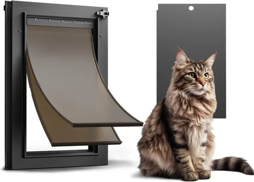 Miniatura 7 de Puerta XL para Perro de Aluminio para Puerta Exterior, Puerta Extra Grande para Perro, Puerta Resistente para Mascotas, Dobles Solapas Magnéticas